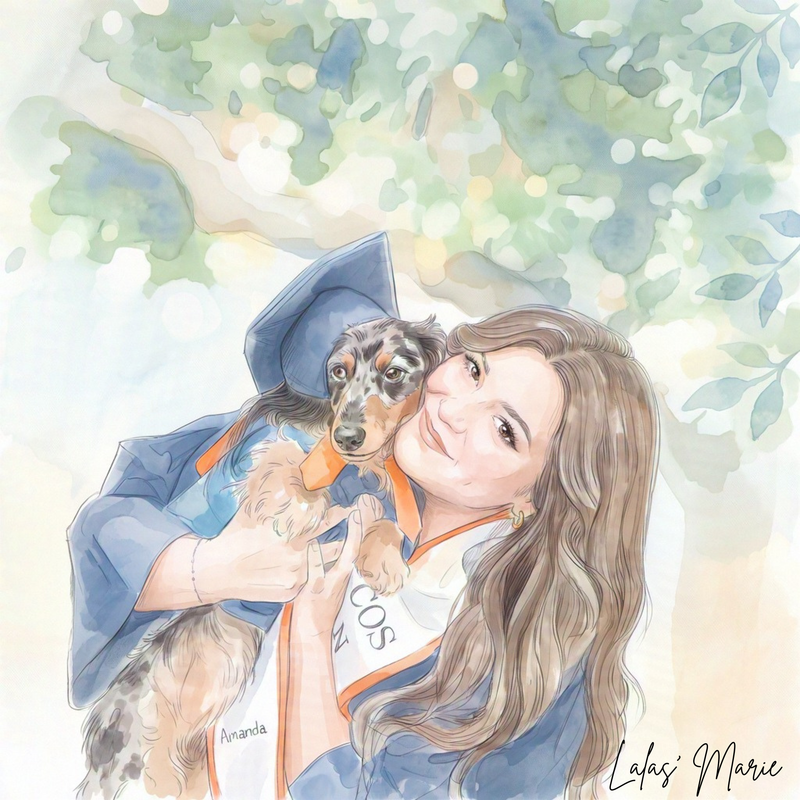Custom Graduation Portrait with Pets