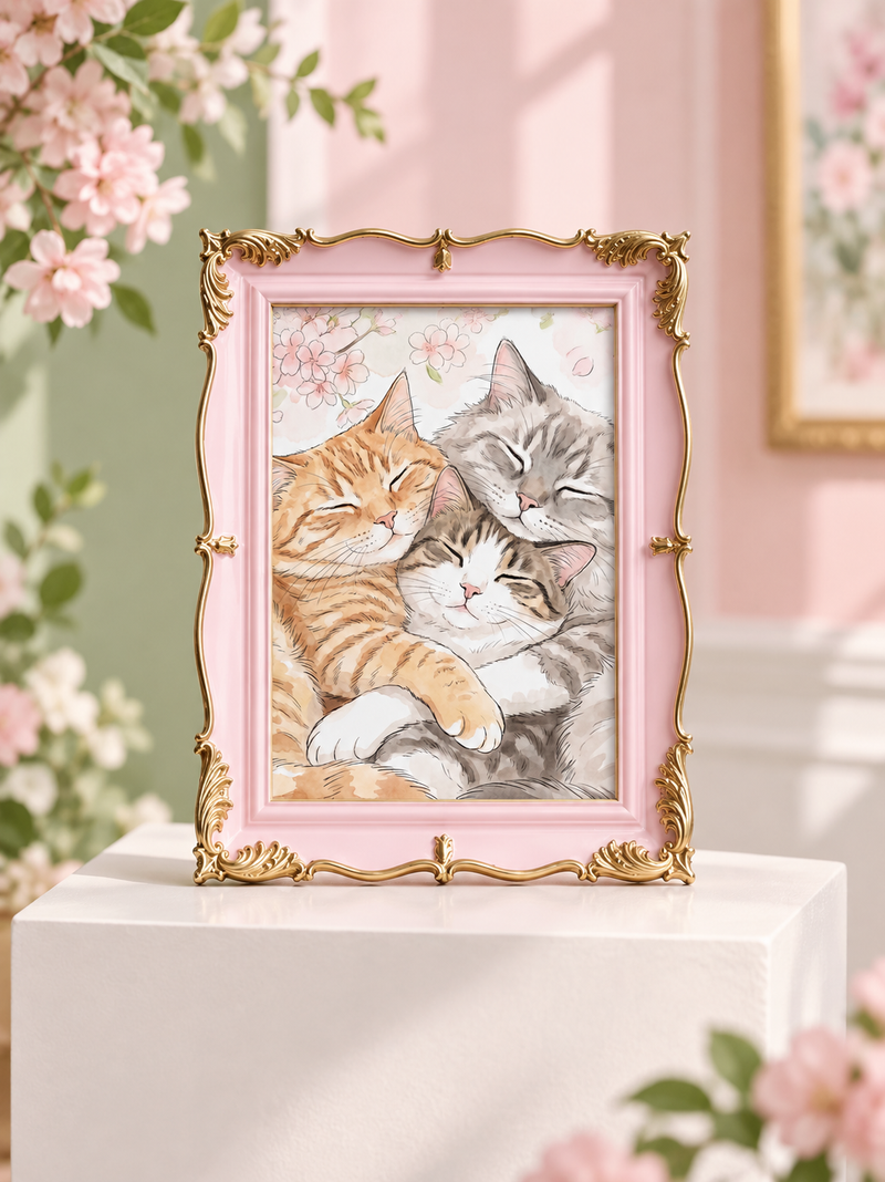 Pink and gold vintage frame 4 by 6 inches with custom pet artwork